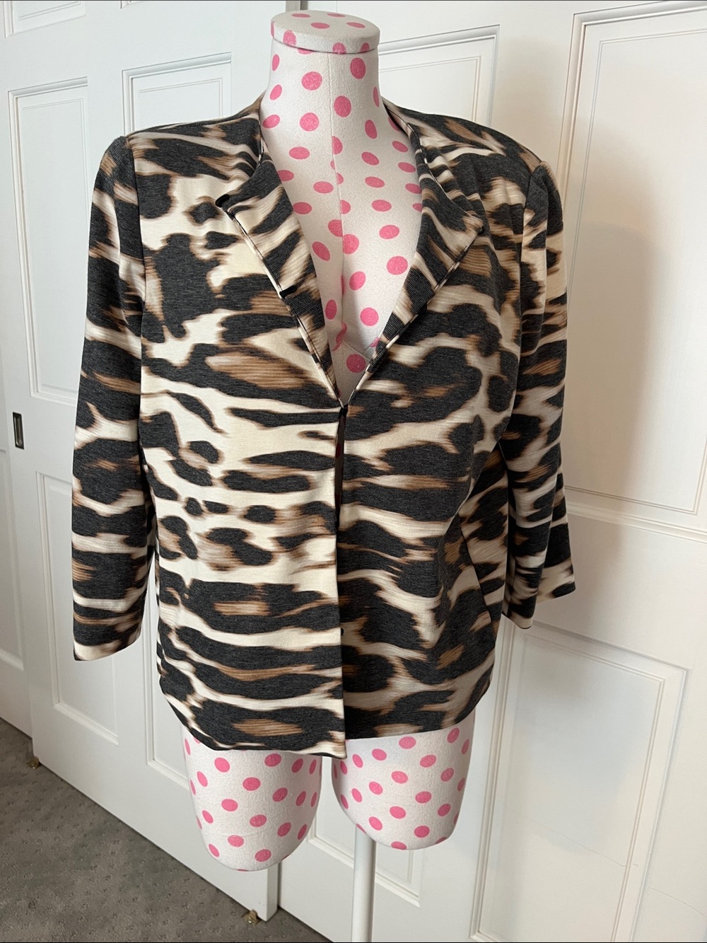 East 5th Animal Print Open Front Jacket - Black, Brown & Cream